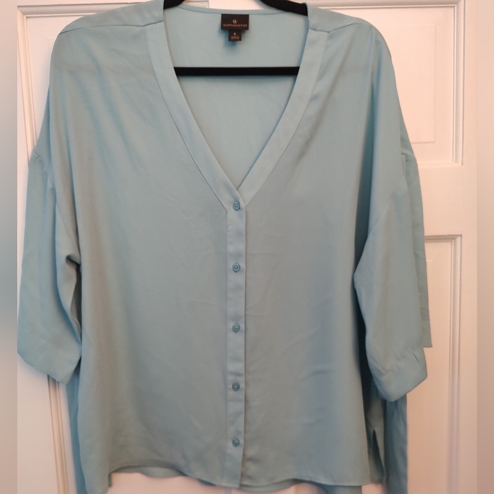 NY&Co. light Blue Tie Sleeve Blouse